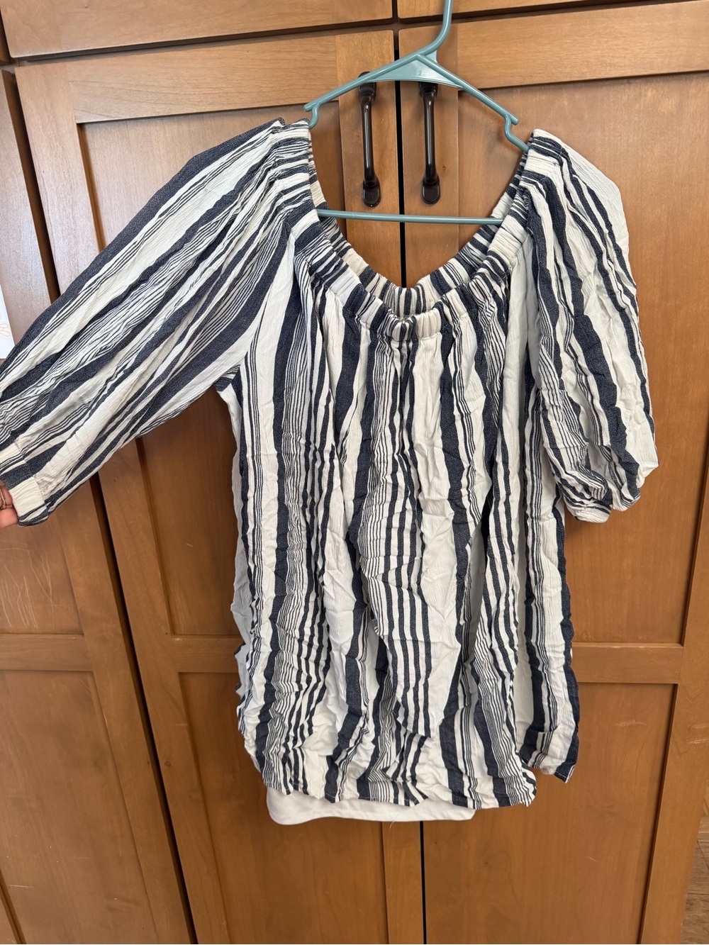 Live 4 Truth Navy and White Striped Off-Shoulder Tunic